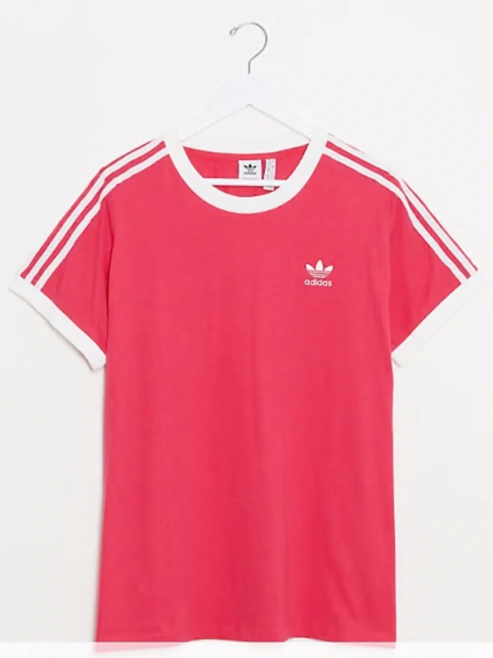 adidas Originals Plus Size 3 Stripe Ringer Tee in Faded Red